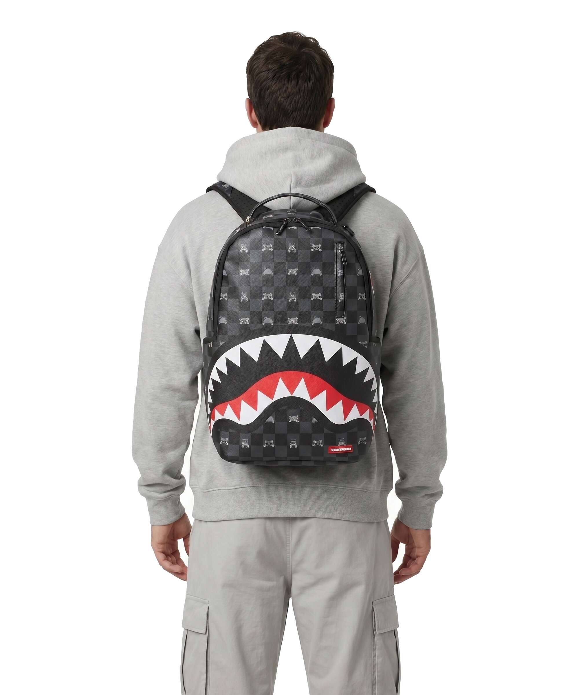 Sprayground Gray Peeking Character Check Backpack 13″ polyester