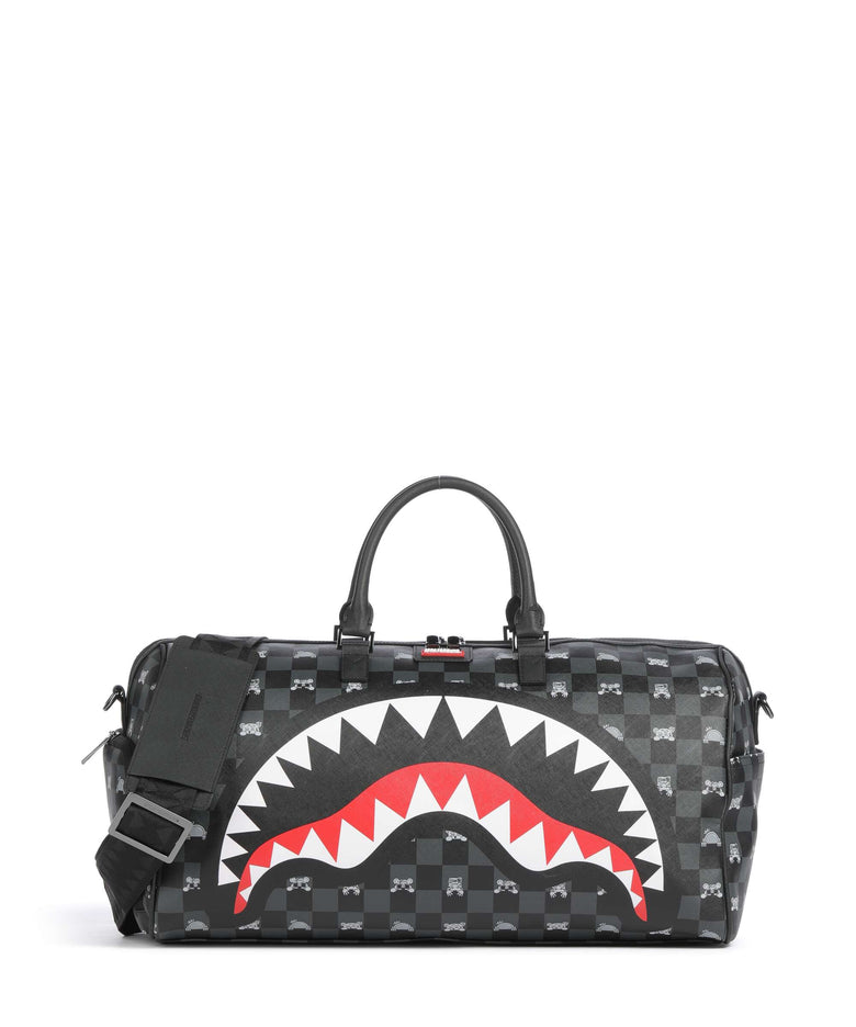 Sprayground Gray Peeking Character Check Weekend bag black