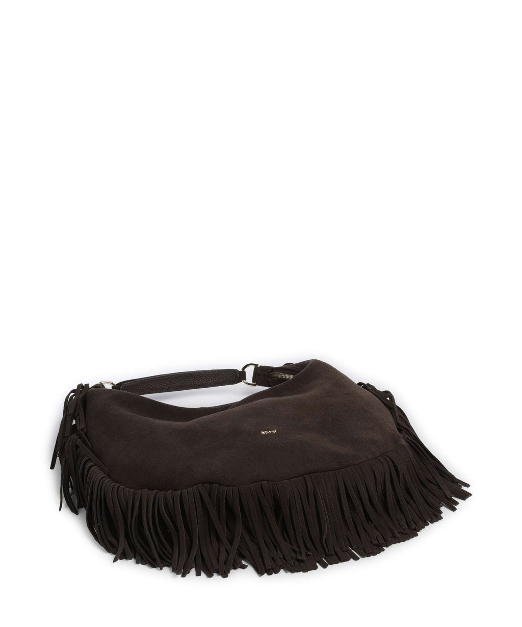 Abro Suede Nana Fringes Hobo bag dark brown