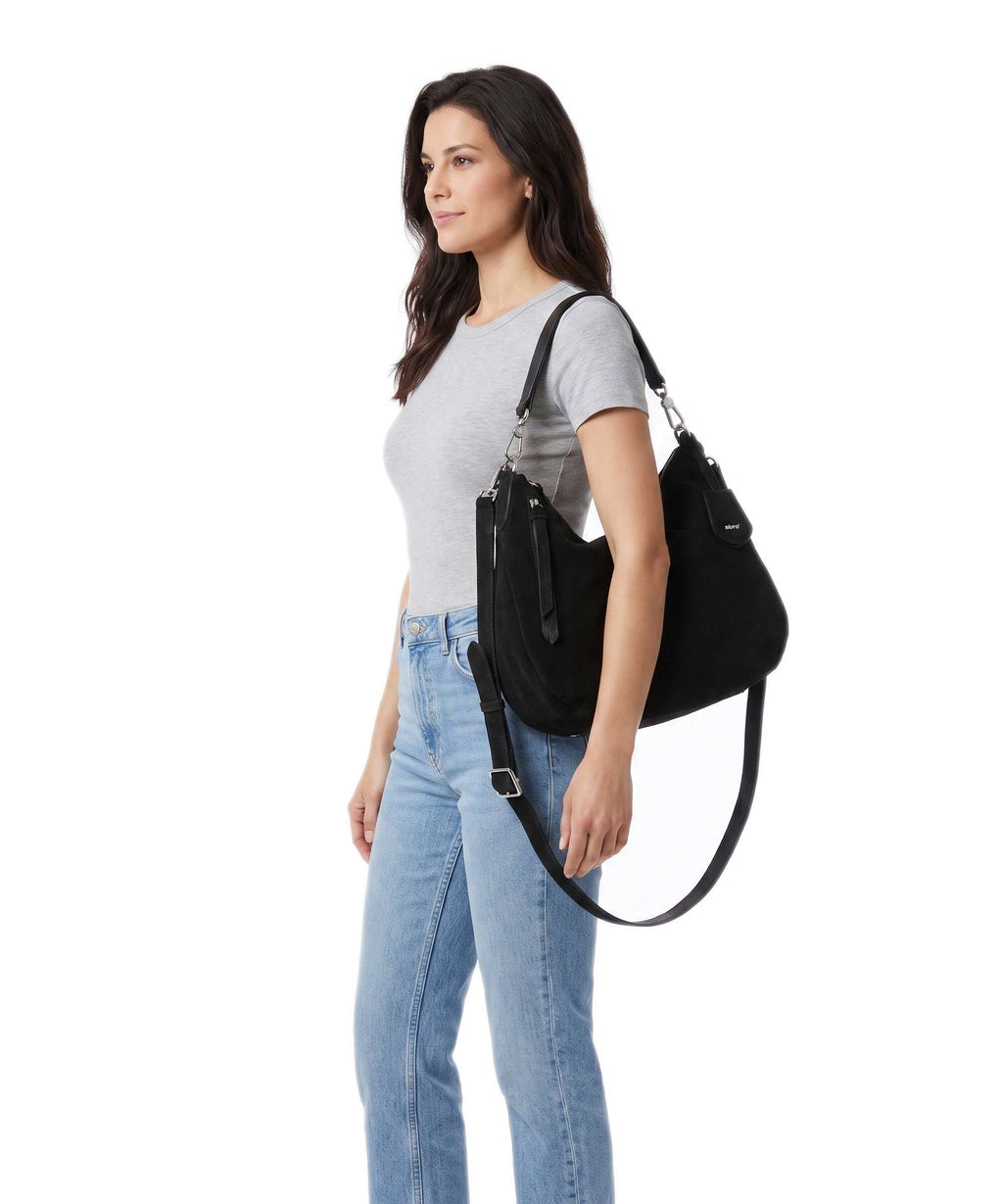 Abro Suede Juna Small Hobo bag black/nickel