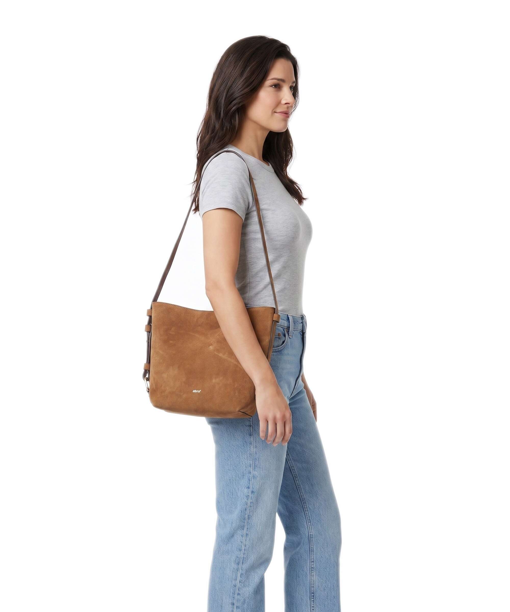 Abro Suede Cosmo Hobo bag cuoio