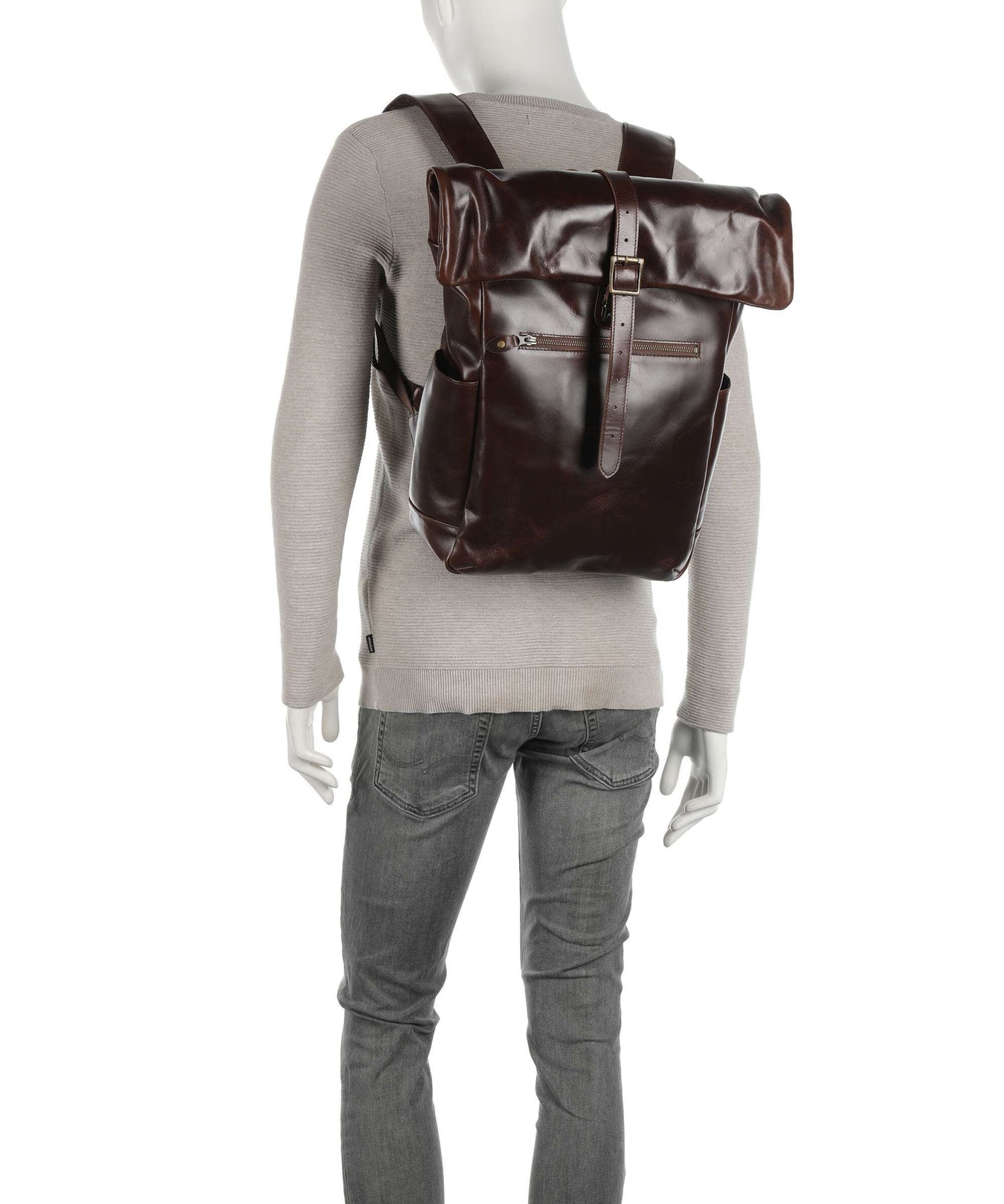 Buckle & Seam Crazy Horse Norman Rolltop backpack brown/dot