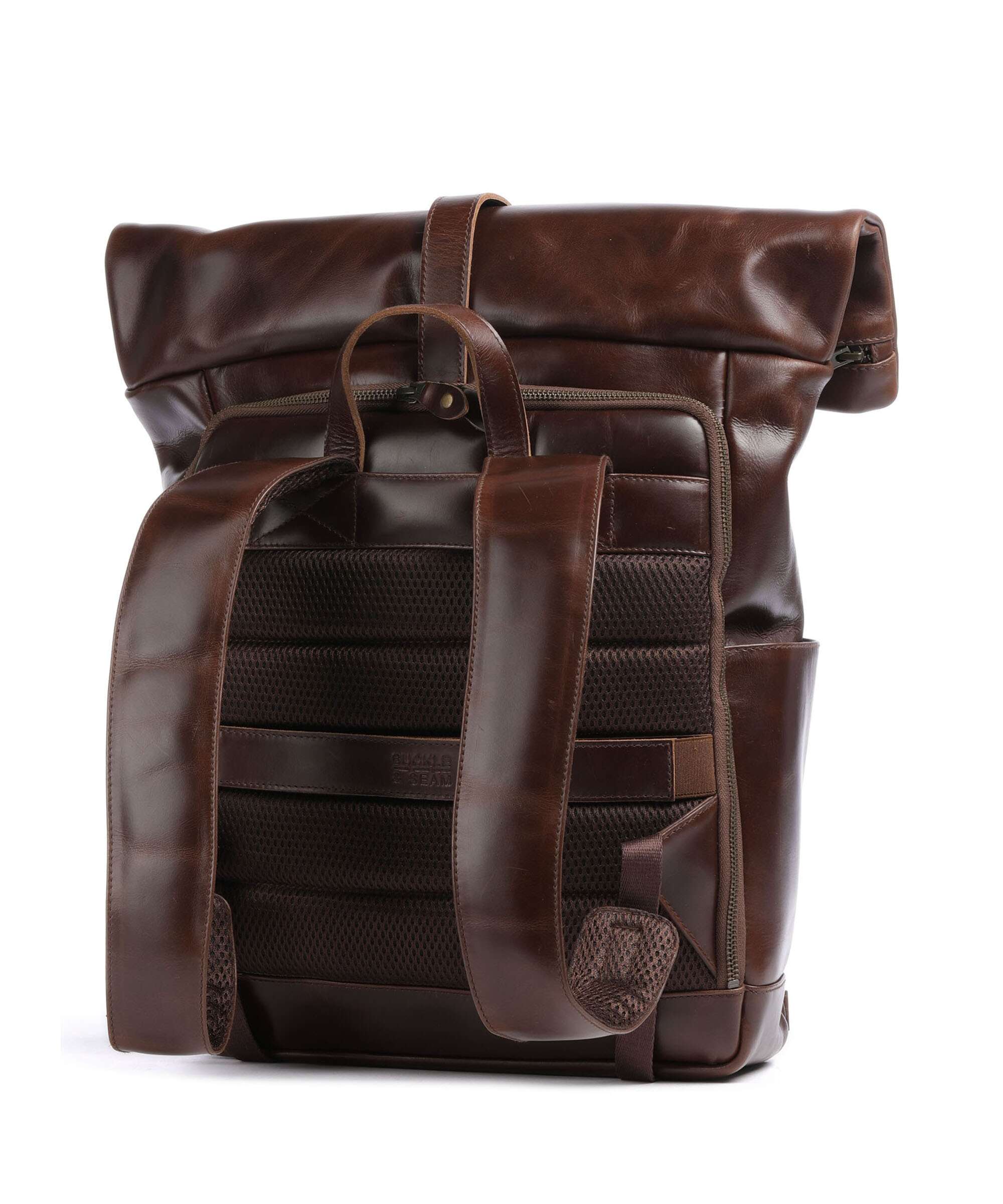 Buckle & Seam Crazy Horse Norman Rolltop backpack brown/blue
