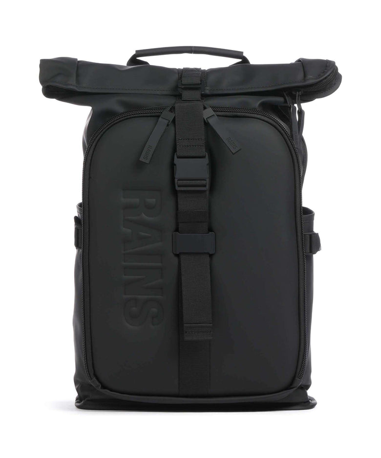 rains backpack - black Bucket W3 The mesh padded back panel provides utmost comfort Rains Texel Moulded Rolltop backpack