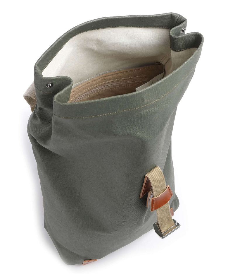 Brooks England Pickwick Cotton Canvas Small Rolltop backpack sage green/honey details