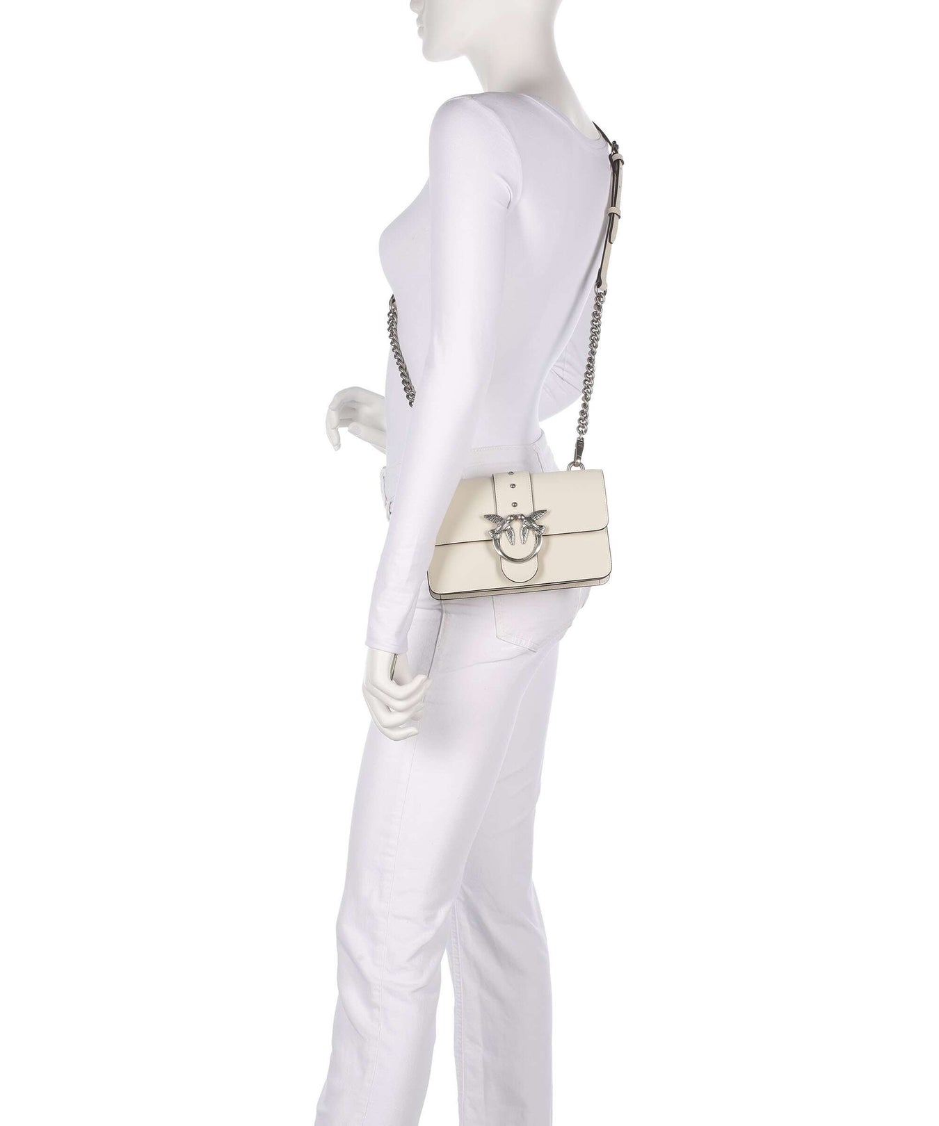 Pinko Love One Mini Crossbody bag bianco seta/old silver