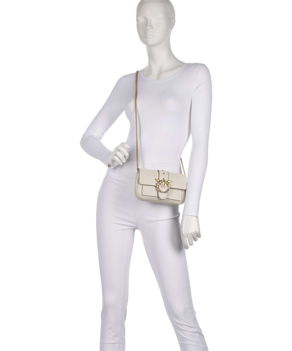 Pinko Love One Pocket New Buckle Crossbody bag bianco seta/antique gold