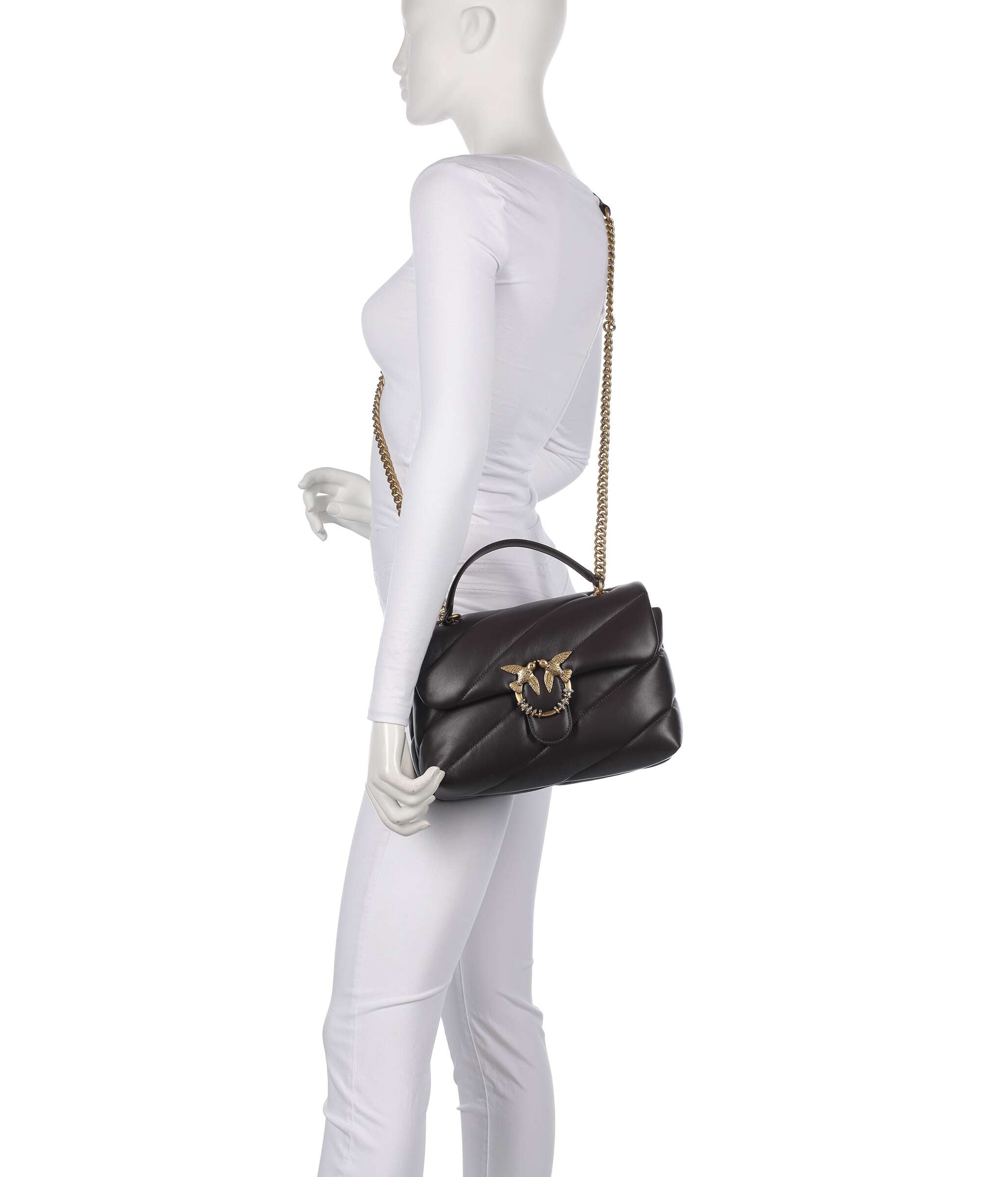 Pinko Love Puff Classic New Buckle Shoulder bag marrone marasca/antique gold