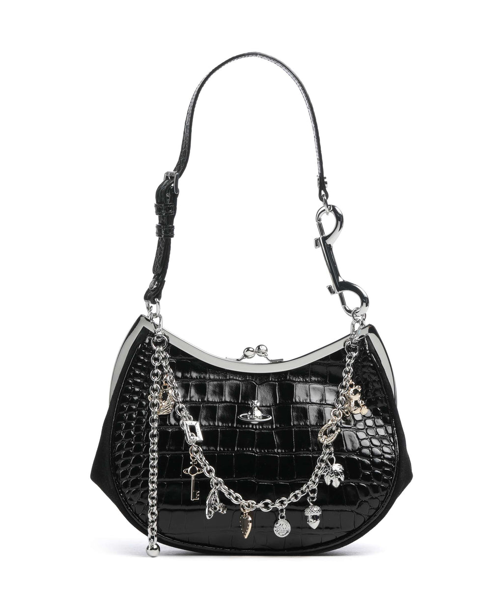 Vivienne Westwood Charm Frame Embossed Croc Shoulder bag black