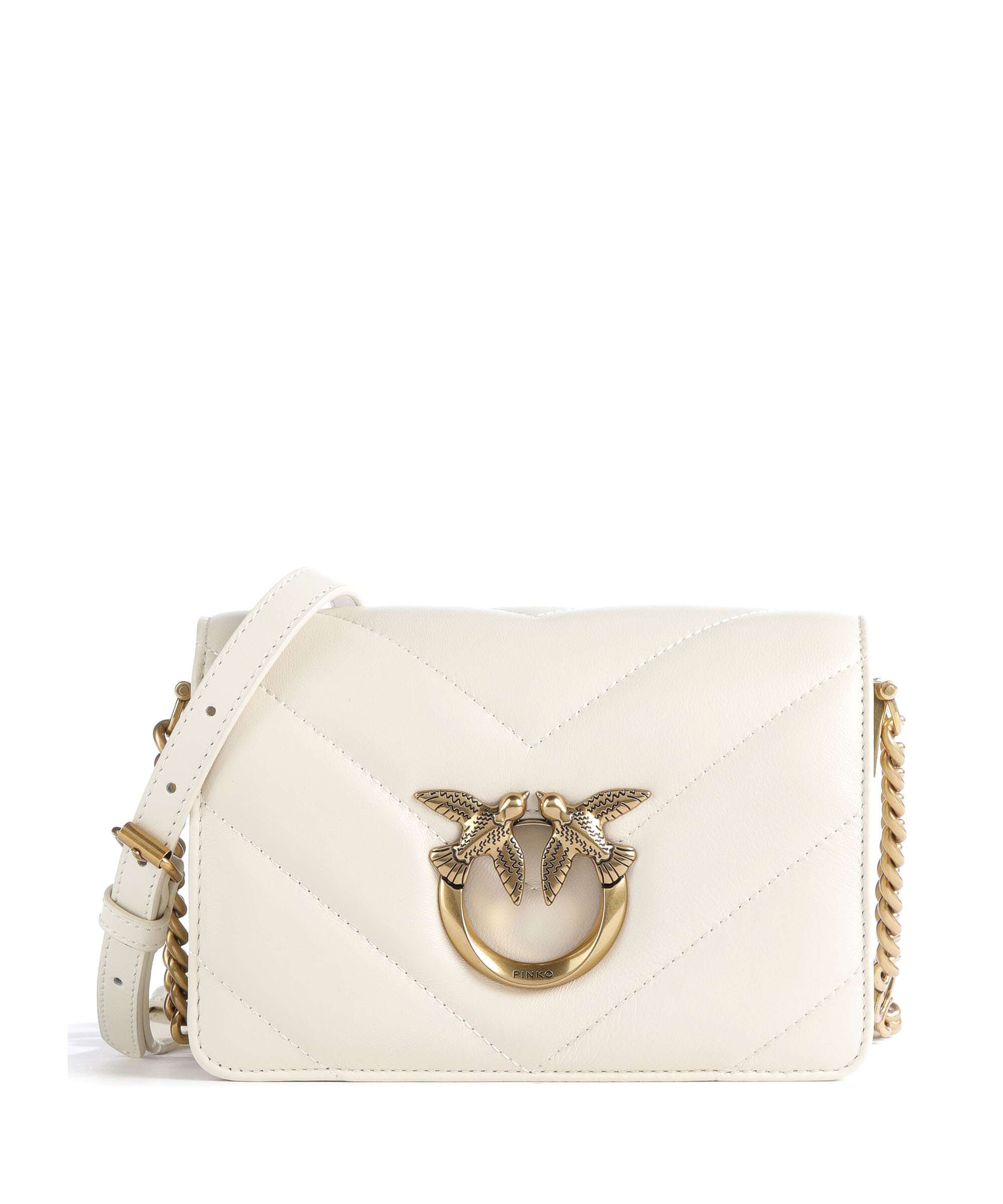 Pinko Love Click Mini Crossbody bag bianco seta/antique gold