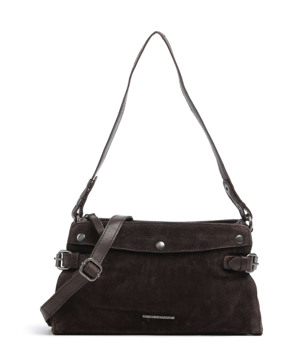 Spikes & Sparrow Suede Mix Madelon Shoulder bag dark brown