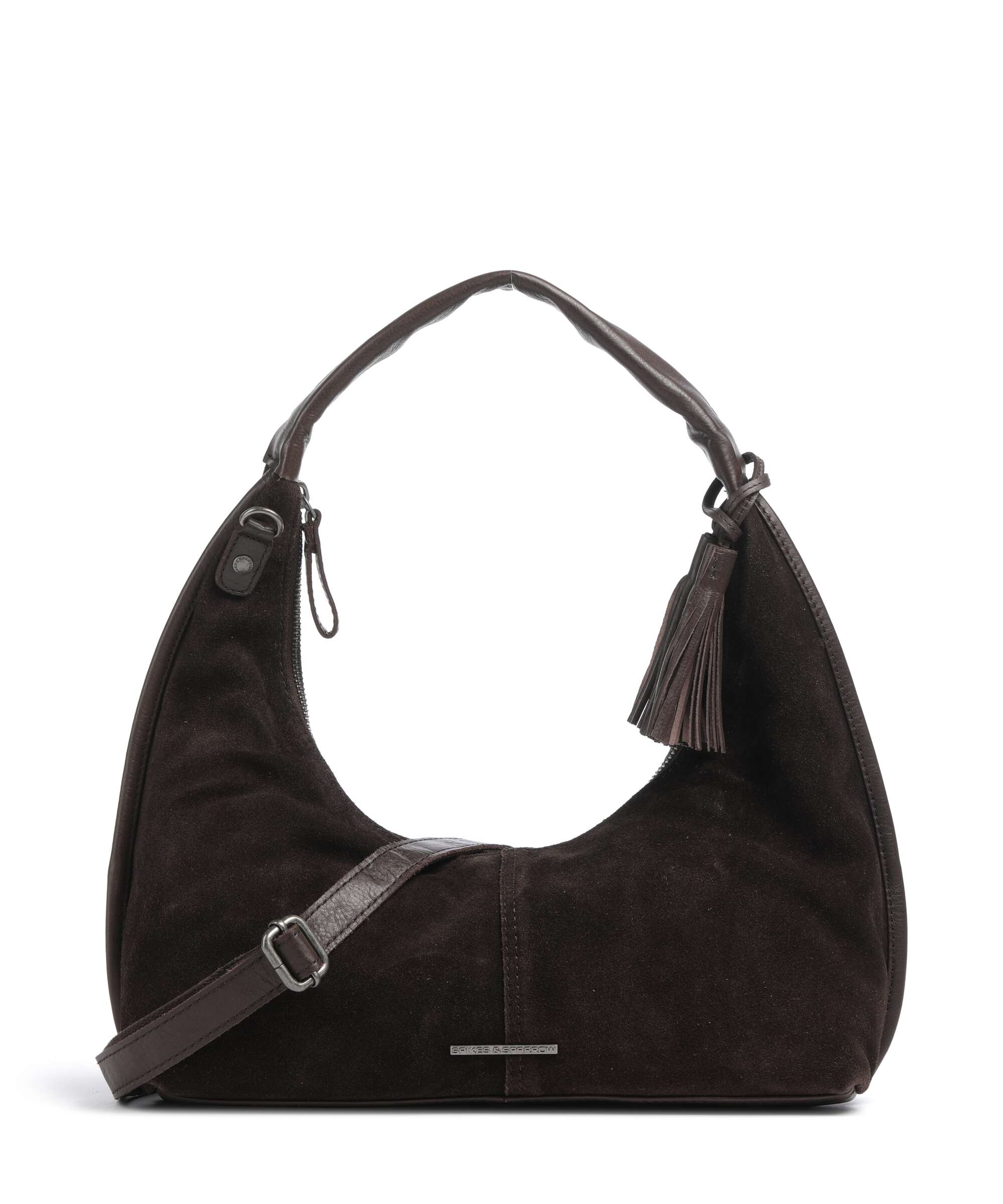 Spikes & Sparrow Suede Mix Gwyn Hobo bag dark brown