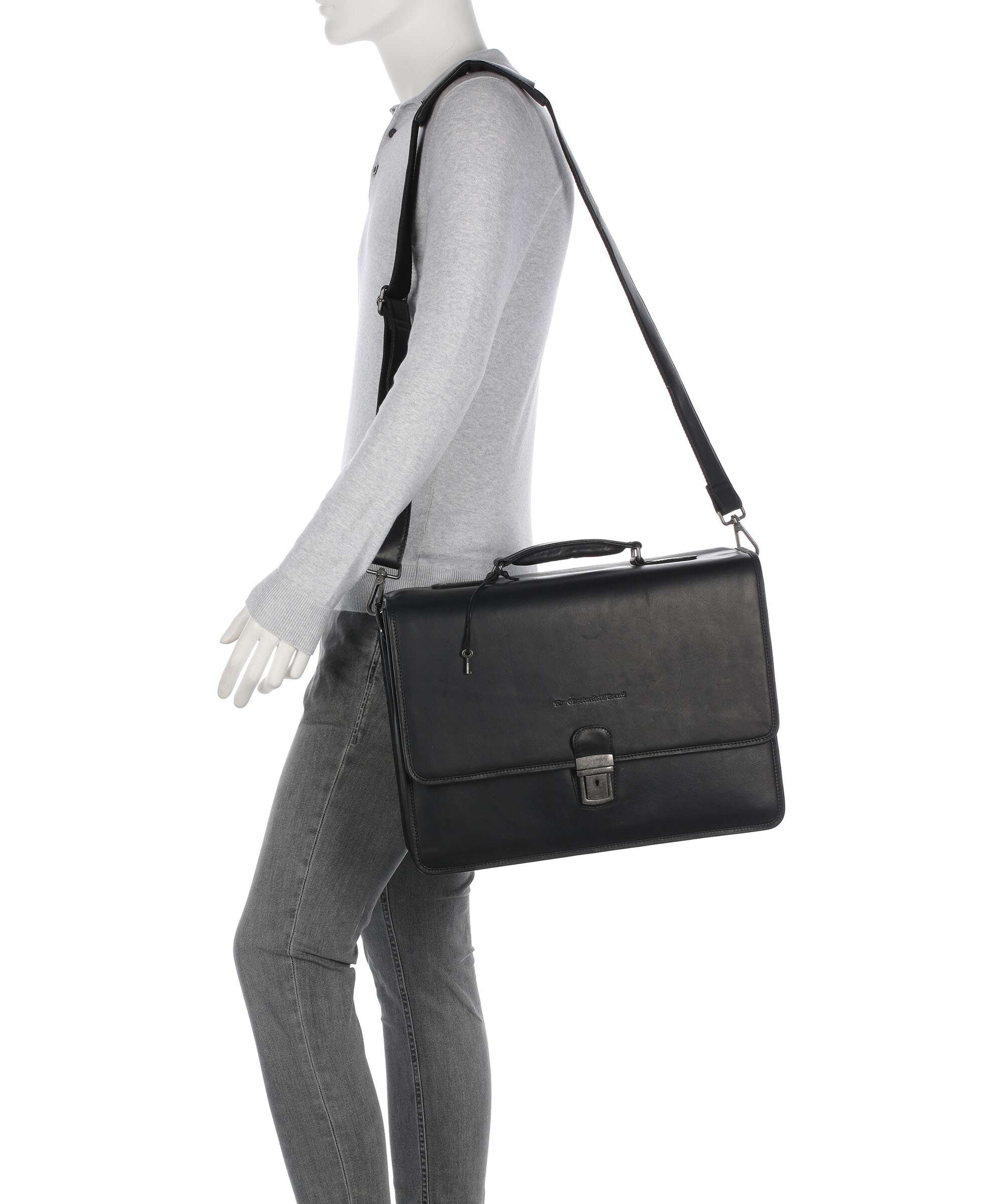 The Chesterfield Brand Cow Wax Pull Up Glenwood Briefcase black