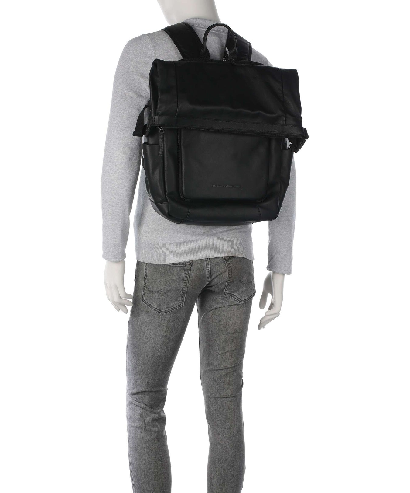 The Chesterfield Brand Wax Pull Up Cow Remo Rolltop backpack black